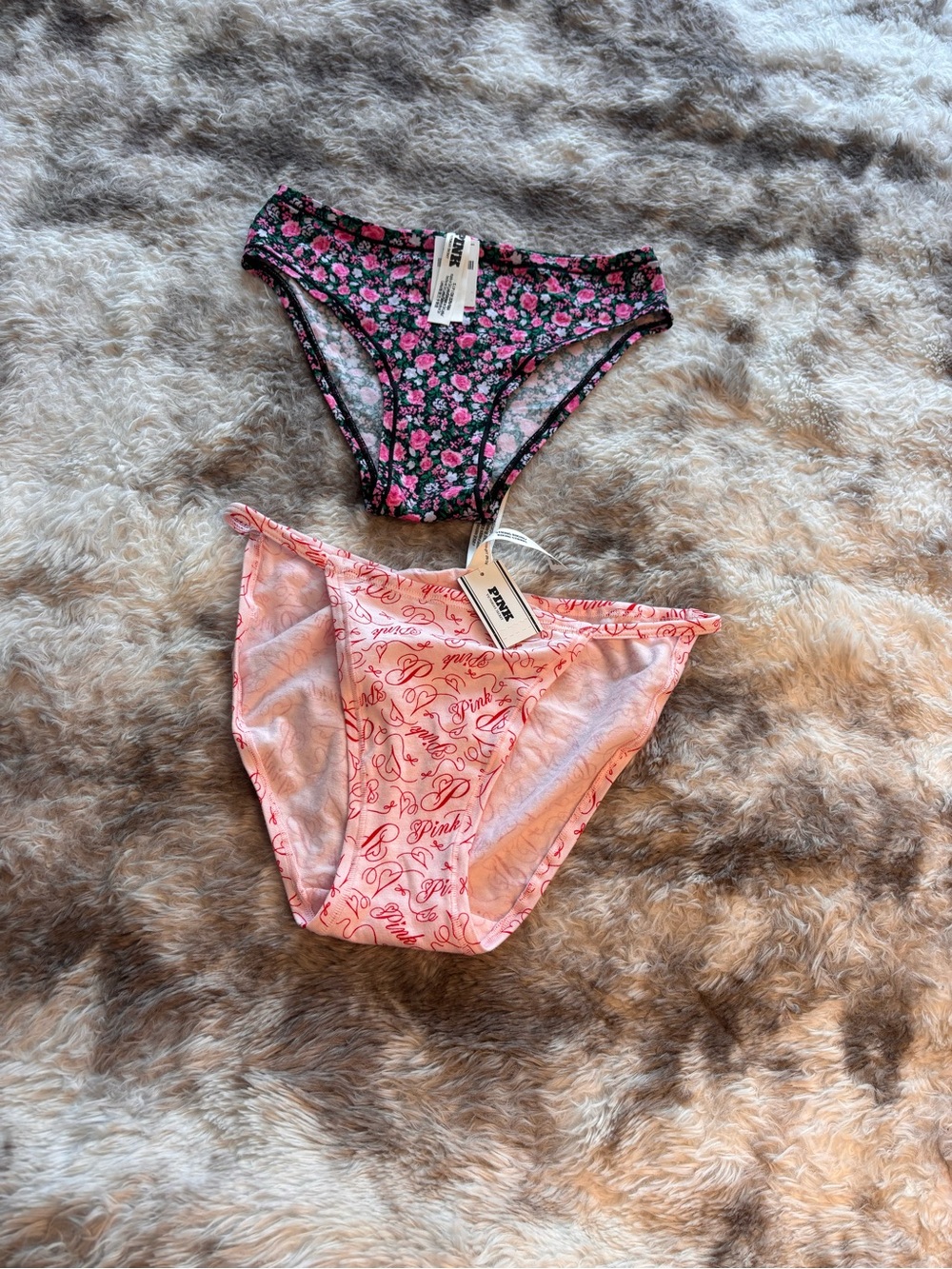 PINK Victoria's Secret Black Floral & Pink  Bikini Panties